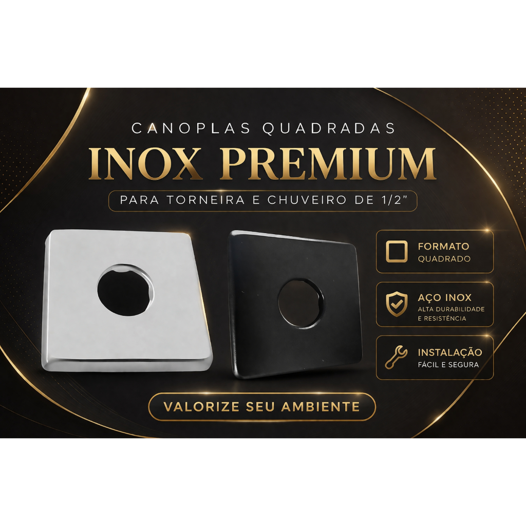 Kit 02 Unidades De Canopla Para Acabamento Em Inox, Cromada, Preto, Para Torneiras e Chuveiros