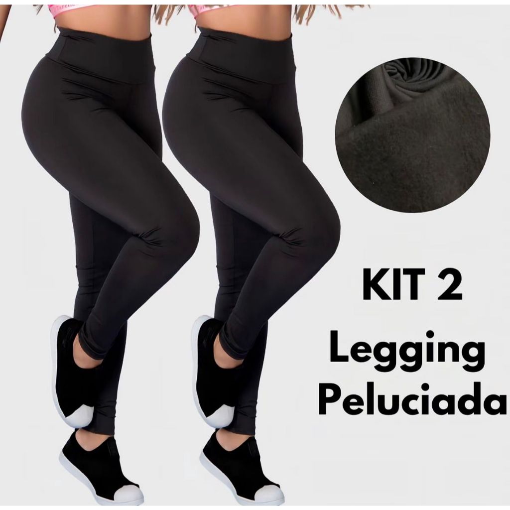 Kit 2 Calças Termica Flanelada Legging Academia Suplex Grossa Modeladora Leg Cintura Alta Peluciada