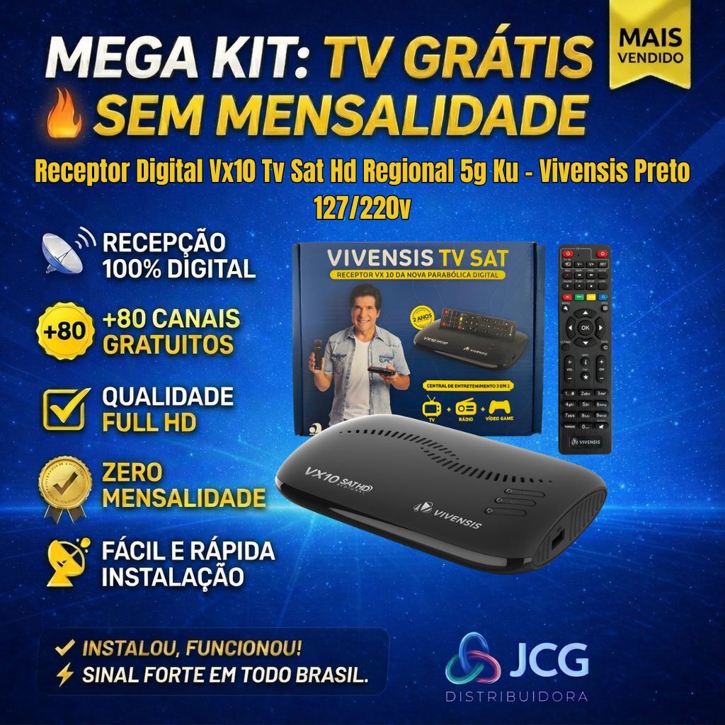 Receptor Vivensis Nova Parabolica Sem Mensalidade, Banda Ku Cor Preto - Preto