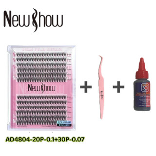 New Show Kit Cílios Postiços 20P+30P com Pinça -Tufos sem Nó Extensão de Cilios Alongamen…