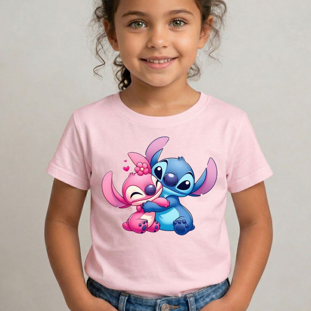 Camiseta Infantil Menina Desenho Stitch Algodão 100% Premium Blusa Juvenil Feminina Confortável