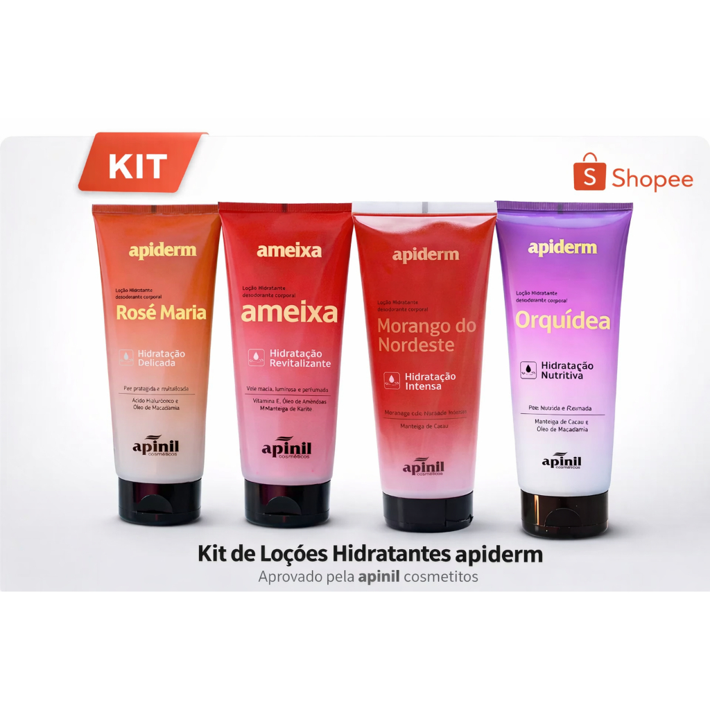Hidratantes Corporais Apiderm | Ameixa + Rosé Maria + Morango do Nordeste + Orquídea Kit