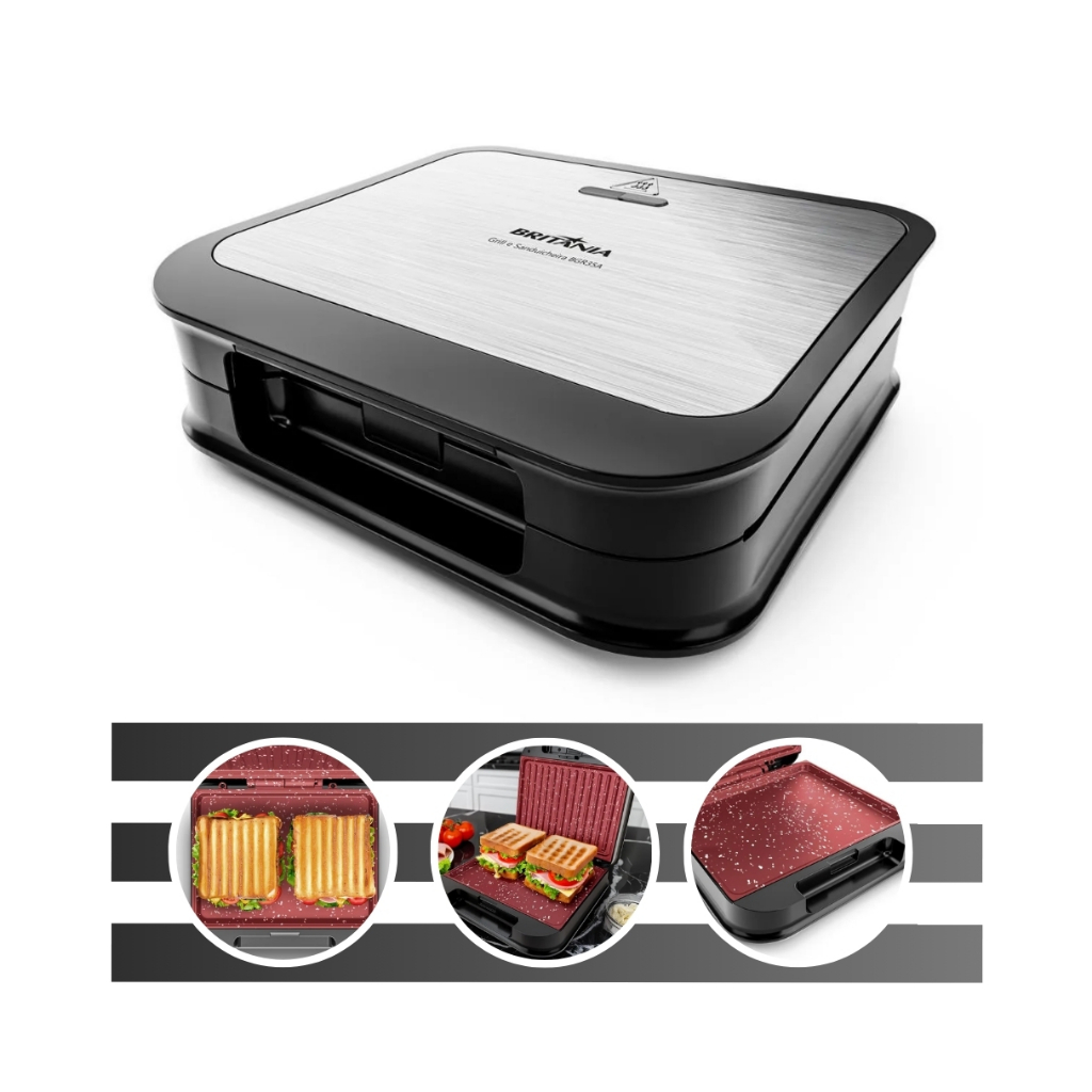 Grill e Sanduicheira 2 Em 1 Redstone Antiaderente Potência de 850w BGR35A Britânia
