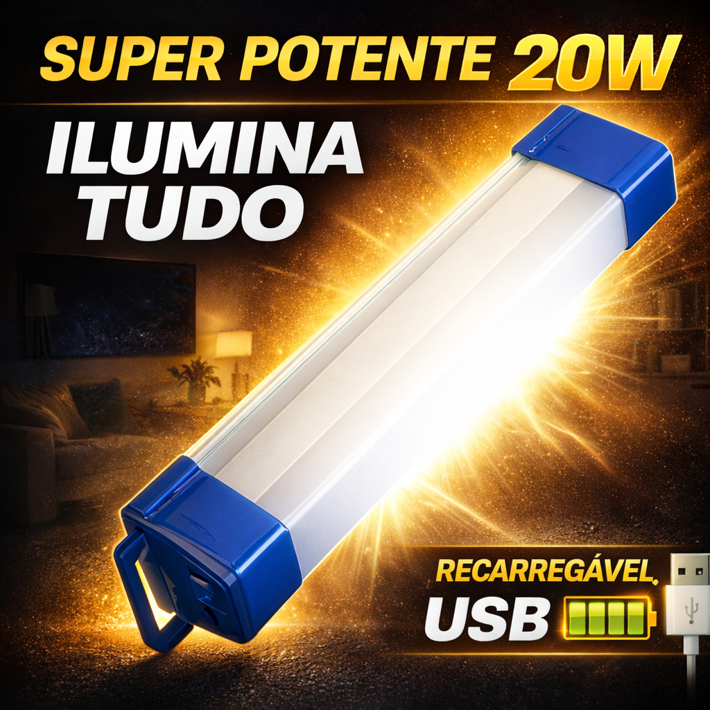 Lâmpada LED Recarregável 20W USB Super Forte | Ilumina Tudo Camping Pesca Emergência | Kit 1 2 ou 3