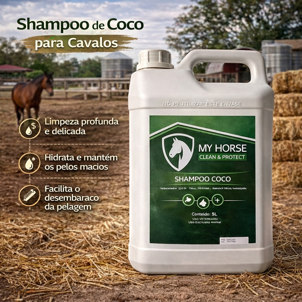Shampoo de Coco para Cavalos My Horse 5 Litros Limpeza Profunda e Hidratação