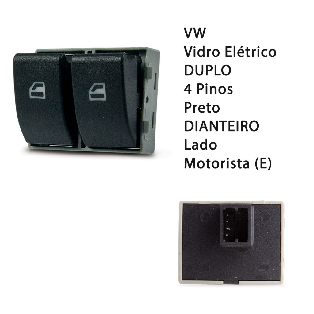Kit interruptor de vidro elétrico duplo fundo preto Gol G5/ G6/G7 + Chicote elétrico 6 vias