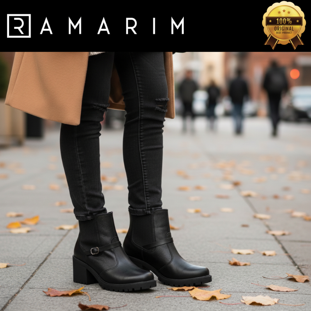 Bota Feminina Ramarim Comfortflex Botina Coturno Couro Legítimo Salto Tratorado Confortável Original