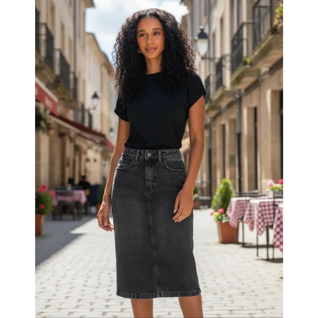 Saia Midi Jeans Feminina Biotipo Grafite - 31957