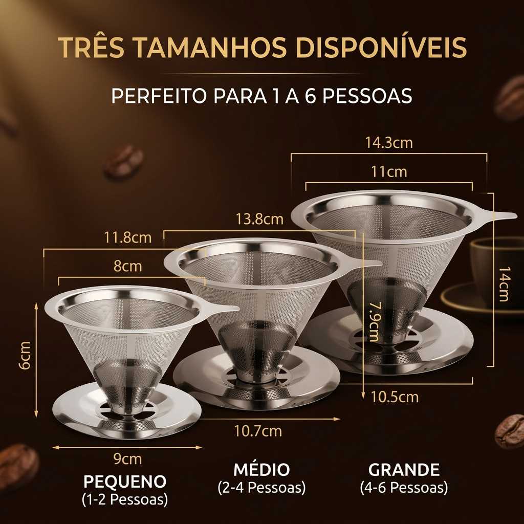 Coador Filtro Café Permanente Inox Reutilizável Sem Papel Pour Over 3 Tamanhos