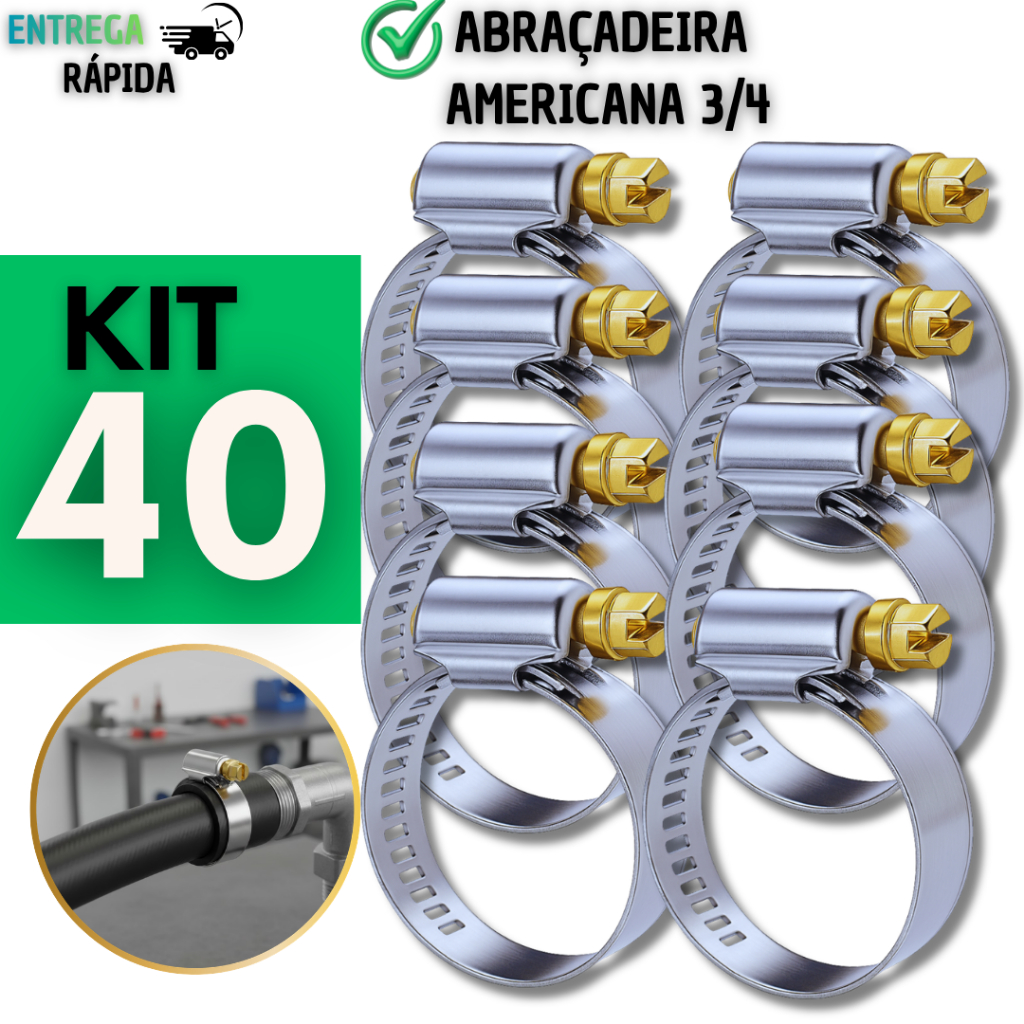 Abraçadeira Americana 3/4 Aço Inox Regulável Alta Resistência para Mangueira Cano Jardim Automotivo Fixa