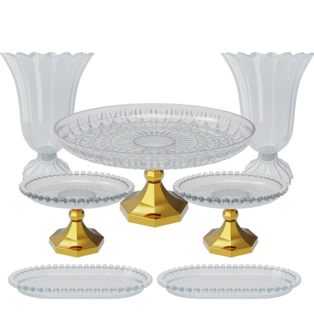 Kit Cristal  7 Peças Decorativo Mesa Festas Cerimônia Eventos Aniversários