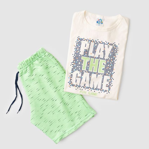 Conjunto Infantil Juvenil Verão Menino Camiseta Manga Curta Play de Game Bermuda Confortável Moletinho