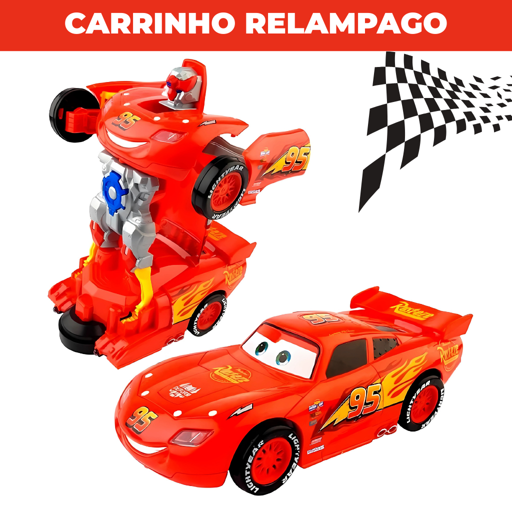 Brinquedo de Menino Carrinho Estilo Relâmpago Mcqueen Carros Transforma Robô Som E Luzes Cars