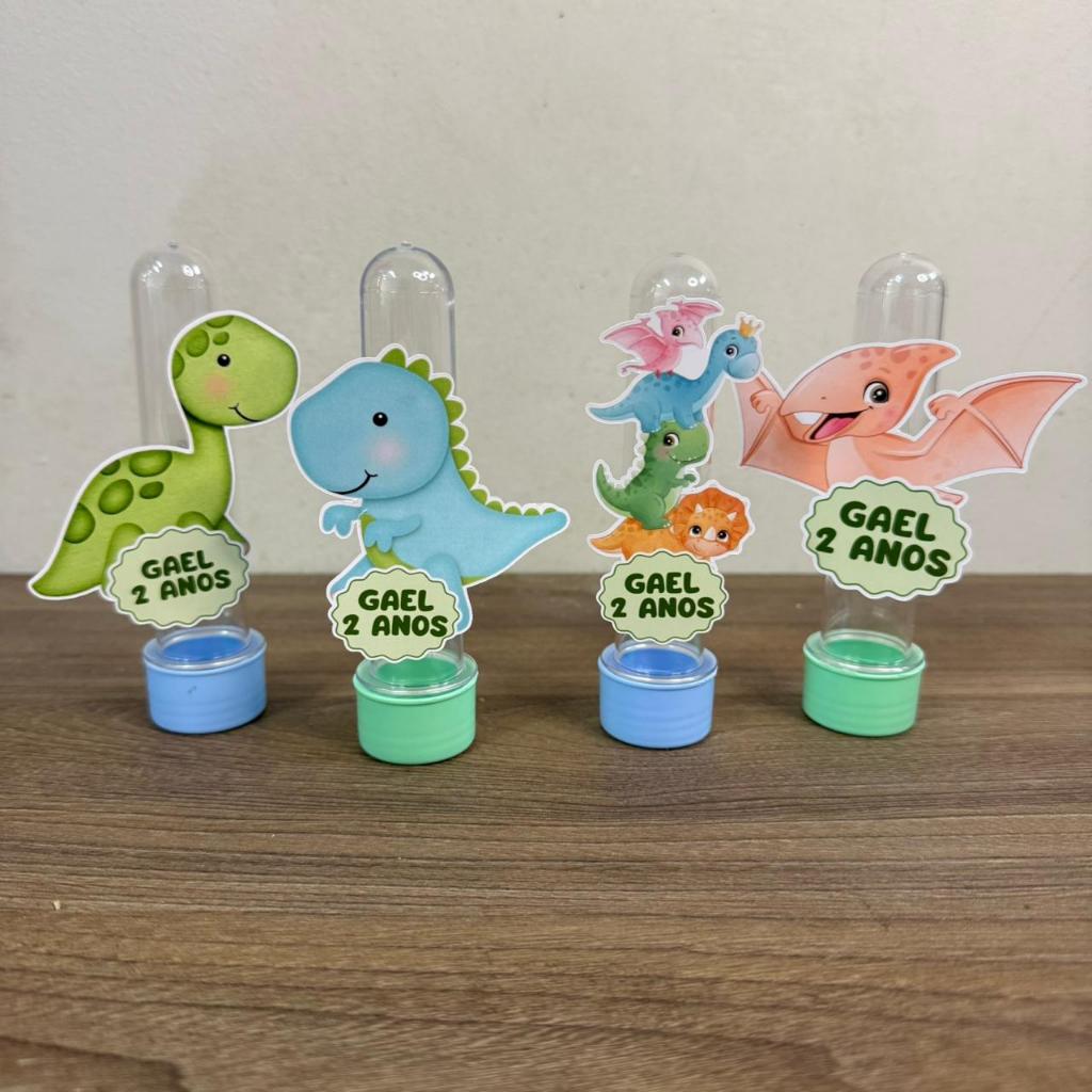 Tubetes + Apliques 3D Personalizado Lembrancinha Festa Aniversário Dinossauro Baby