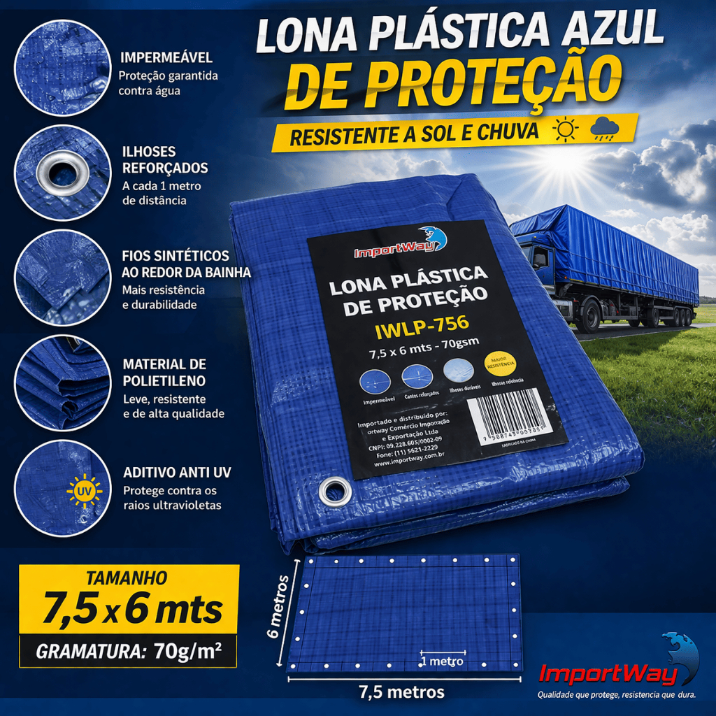 Lona Plástica Encerado Impermeável Importway 7,5x6m Multiuso