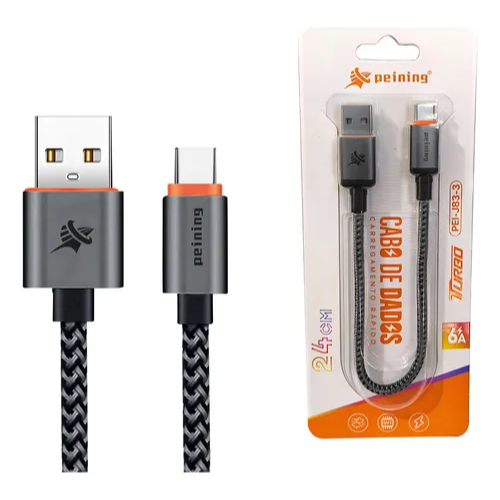 Cabo de Dados 24cm 6A Peining PEI-J83 | Tipo-C e iPhone | Carregamento Rápido