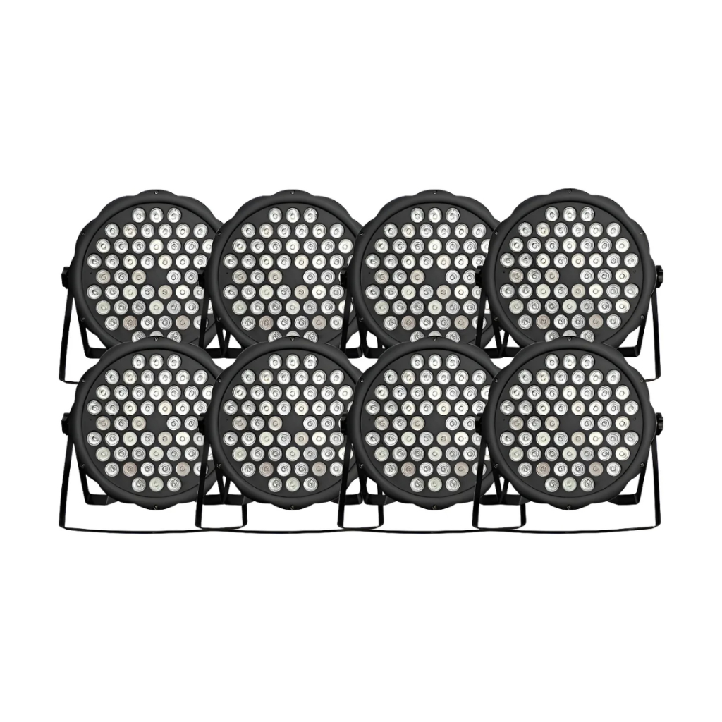 Kit 8 Canhao Refletor Led Par64 Rgbw 54 Leds 3w Dmx Dj Festa