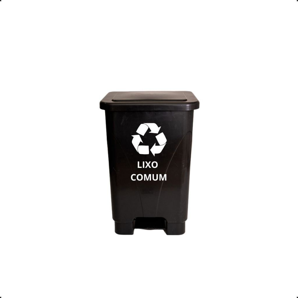 Lixeira Cesto Com Pedal Para lixo Com Adesivo Lixo Comum Cozinha Banheiro 15 Litros Cor Preto
