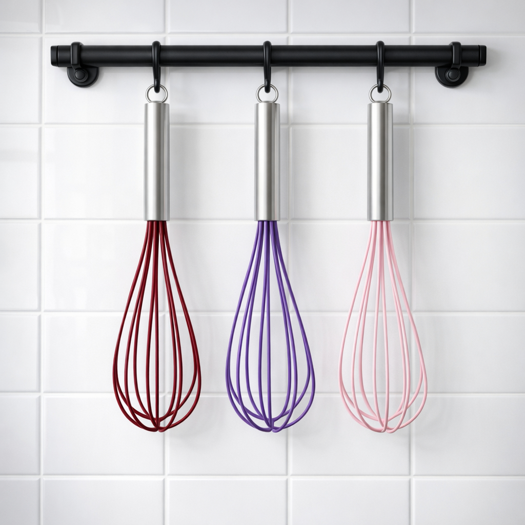 Batedor de Ovos Massas Fouet Silicone Premium | Cabo Inox | Não Risca Panela ideal para sua casa e cozinha