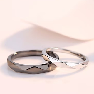 Aliança Casal Diamante Losango Geomátrica Preto e Prata Ajustável – Anel de Namoro e Compromisso em Oferta na Shopee