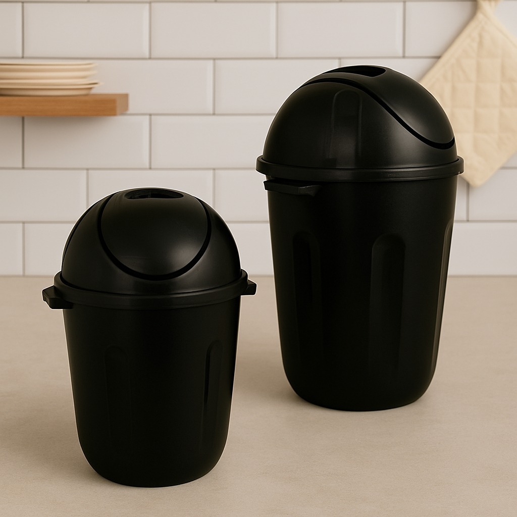 kit 2 Lixeira Basculante de Plastico  Resistente 12L Preta Branca Banheiro