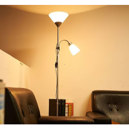 Luminária de Chão Duas Luzes Ajustável 164cm E27 Preta Metal Abajur PVC Sala Quarto