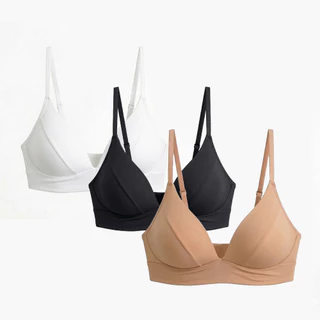 Kit 3 ou 2 Sutiãs com Bojo Sem Aro Decote V Costas Baixas Alça Fina Regulável Feminino