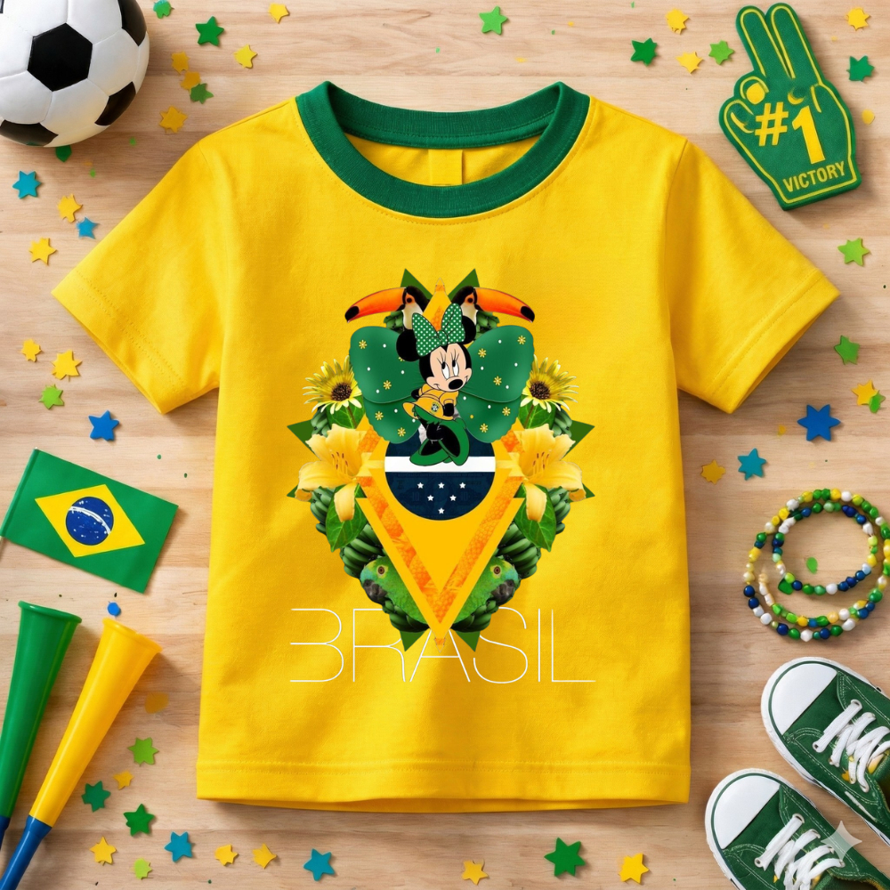 Camiseta Infantil Menina Tucano Minie Tropical Estampada Brasil Algodão Macio Lançamento Crianças