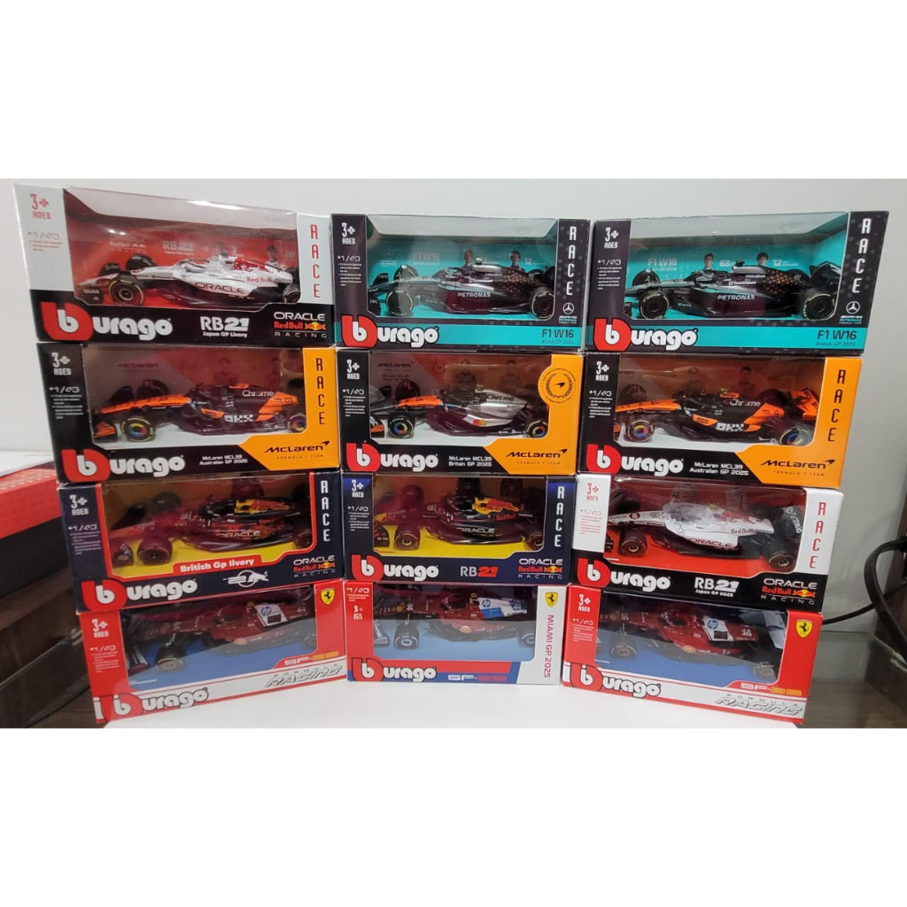 Miniatura Fórmula 1 1:43 Bburago Ferrari Red Bull Mercedes McLaren F1 Colecionável (Escolha Modelo)