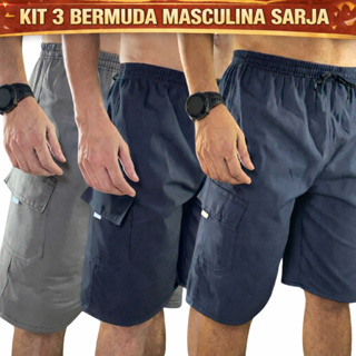 Kit Bermuda Masculina Cargo Brim Short Cargo Cordão Elástico Bermudas Masculinas Trabalho 3 Peças em Oferta na Shopee