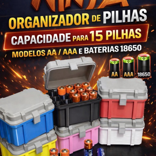 Case Porta Pilhas modelos AA - AAA - Baterias 18650 - box dispenser capacidade de até 15 pilhas - Várias Cores