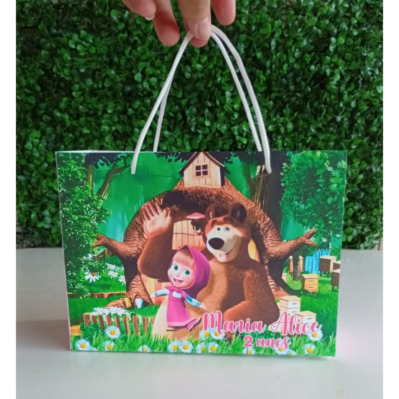 Sacolinha personalizada Macha e o urso | Lembrancinha | Mimos | Macha e o urso | PEGUE E MONTE