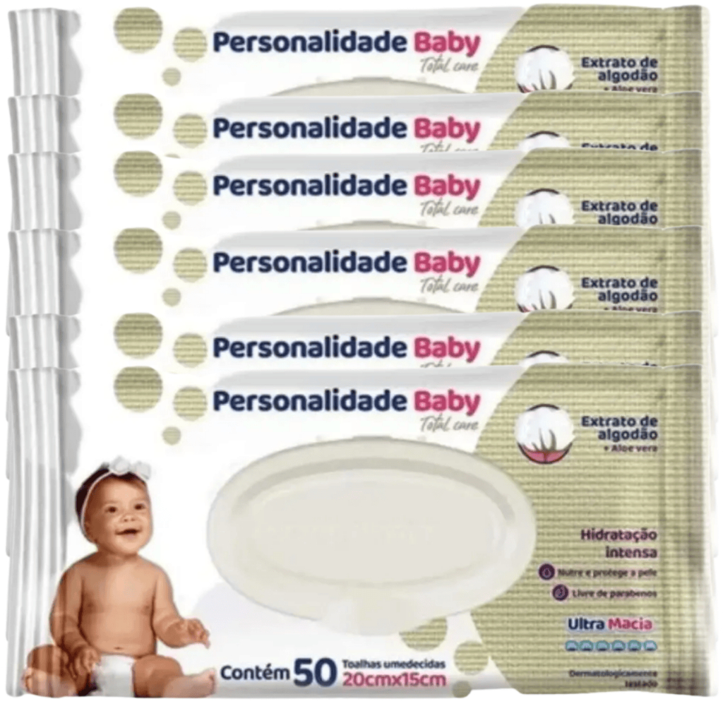 Personalidade Baby Total Care Kit 6 Pacotes Toalhas Umedecidas com 50 Unidades cada