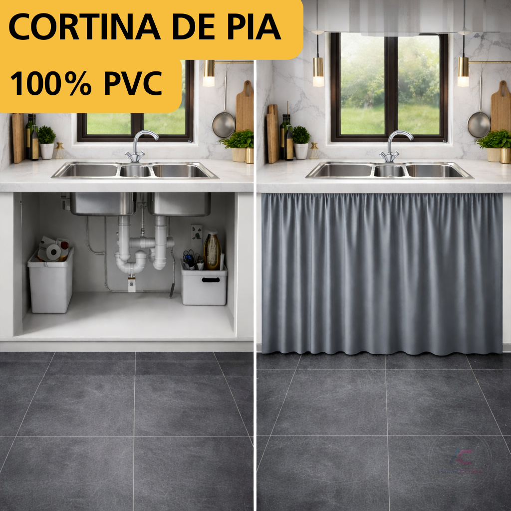 Cortina de Pia Cozinha PVC Impermeável Decorativa Fácil Limpeza Proteção Oculta Armário