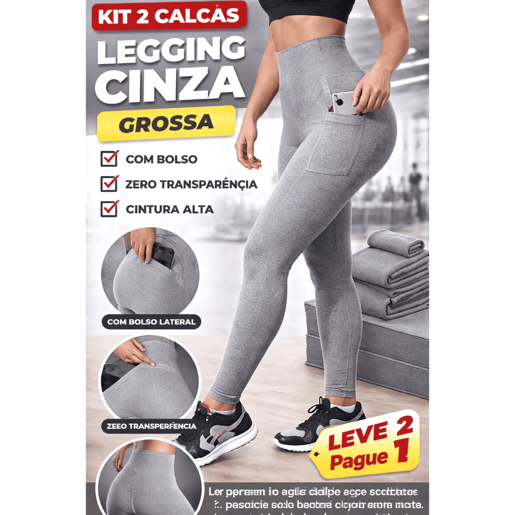 Kit 2 Calças Legging Feminina Suplex Cós Alto Modeladora Academia Fitness Sem Transparência — imagem 1