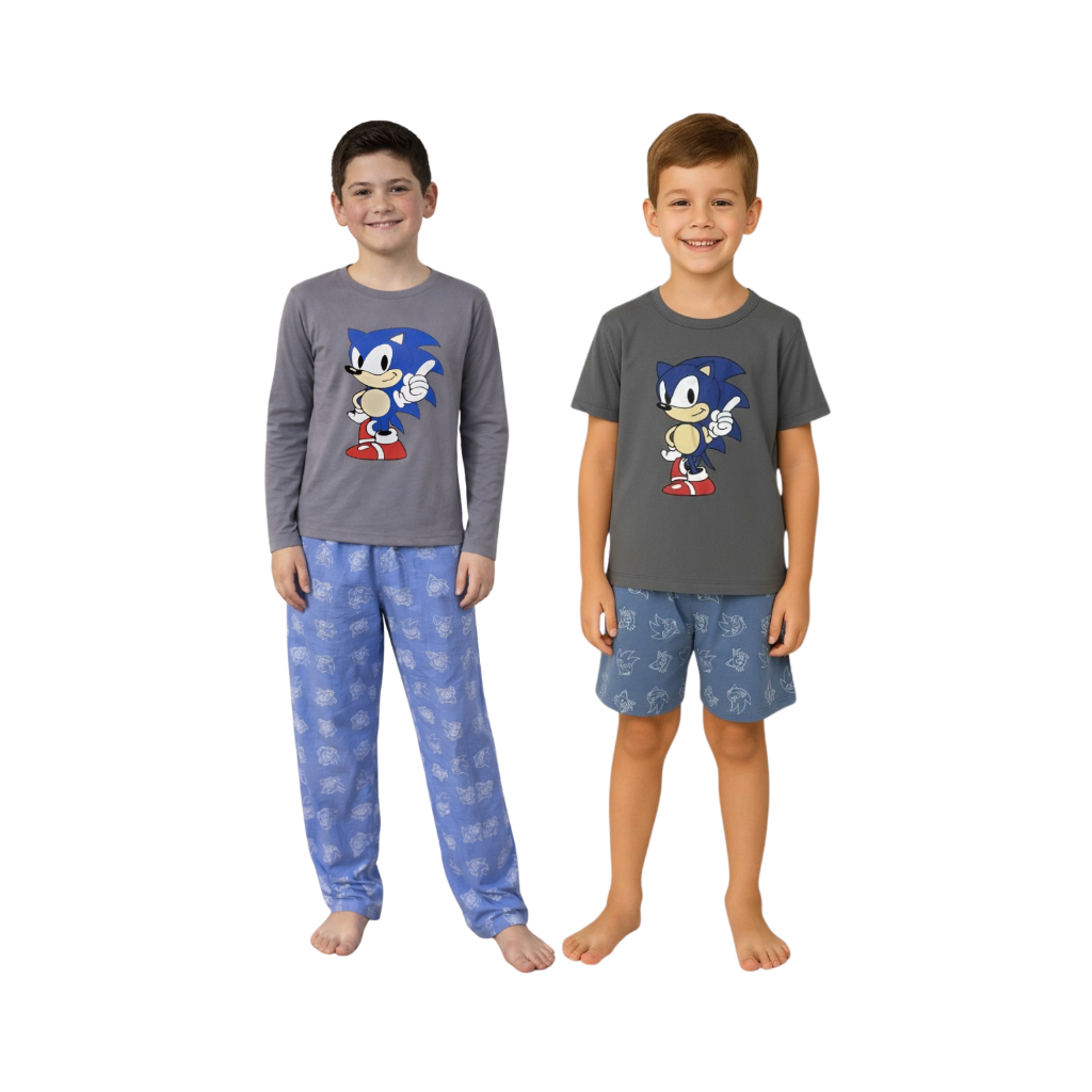 KIT 2 PIJAMAS INFANTIL VERÃO E INVERNO MENINO HOMEM ARANHA SONIC SCOOBDOO SHORT CALÇA MANGA COMPRIDA CURTA OFERTA