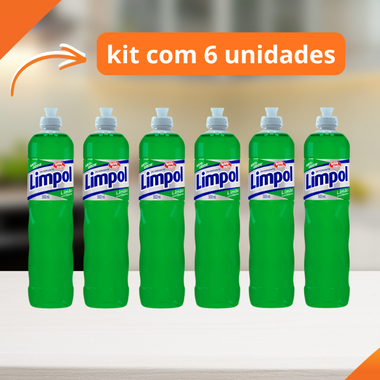 Kit 6 Detergentes Limpol 500ml Original – Alta Limpeza, Rende Mais, Remove Gordura Fácil, Envio Imediato, Rendimento