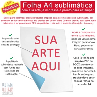 Kit 5 Folhas A4 papel sublimático com sua arte impressa pronta para estampar camiseta azulejo copo squeeze sublimação em Oferta na Shopee
