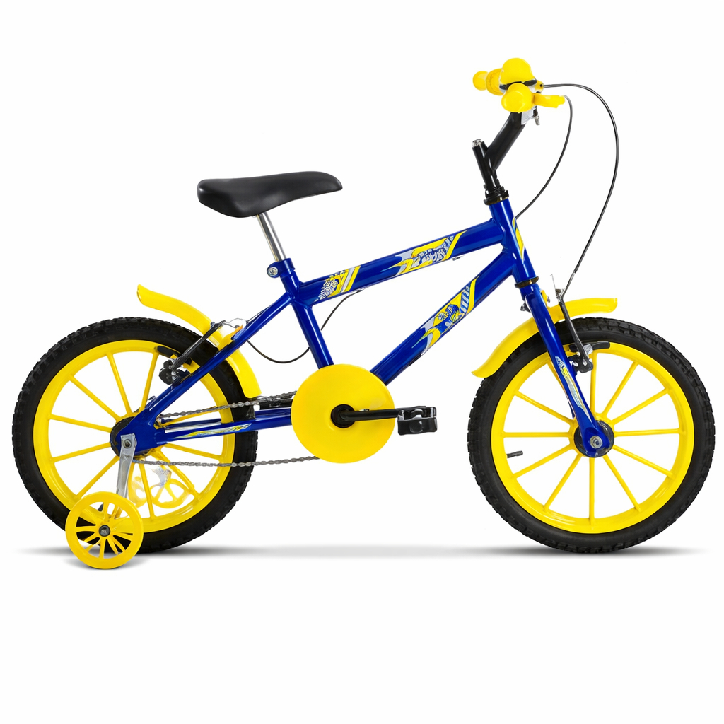 Bicicleta Infantil Aro 16 Menino Azul Amarelo Rodinha  Para Lama Buzina Ultra bike Criança