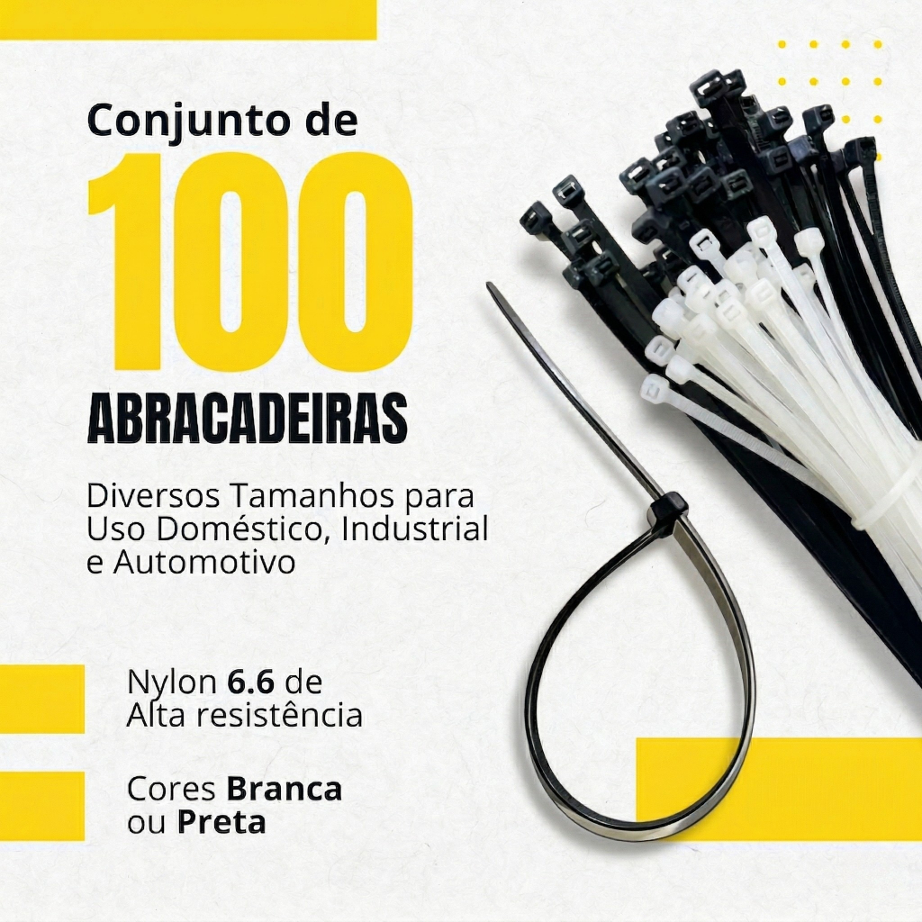 Kit 100 Abraçadeiras de Nylon Branca/Preta Enforca Gato Fita Tipo Hellerman TNT em Oferta na Shopee