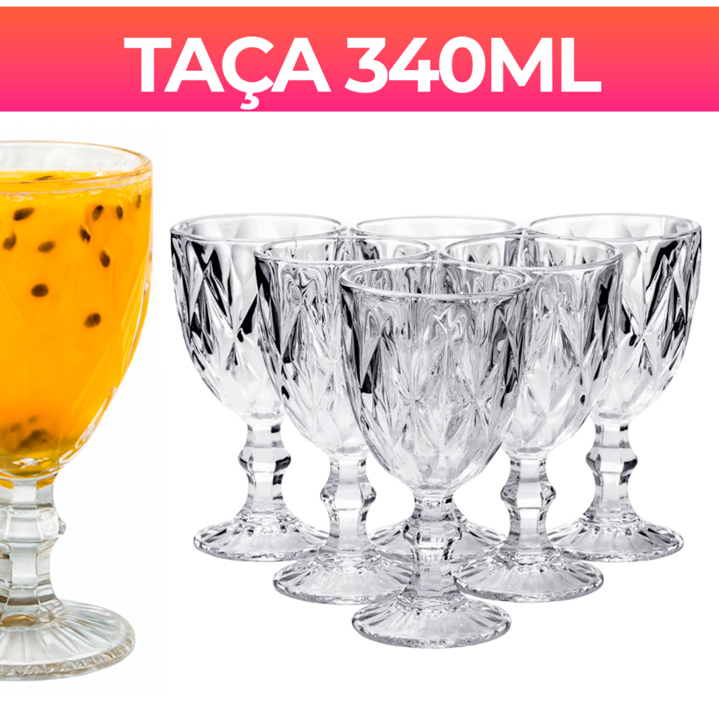 Conjunto de Taças 2/4/6/12 de Vidro 340ML Premium Ultra Resistente Diamond Transparente