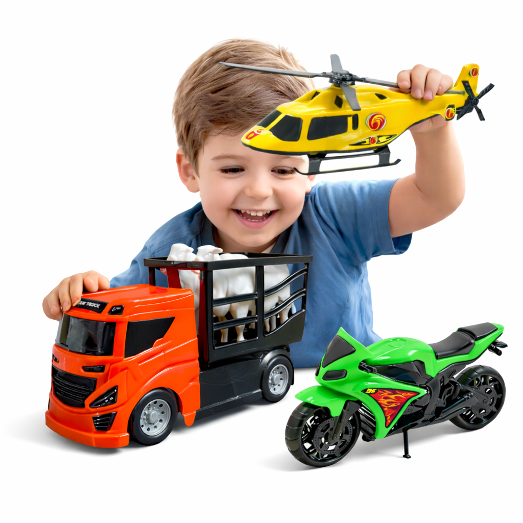 Kit Brinquedos De Menino Carrinho Moto Helicóptero Caminhão Carro Brinquedos Infantil Brinquedo