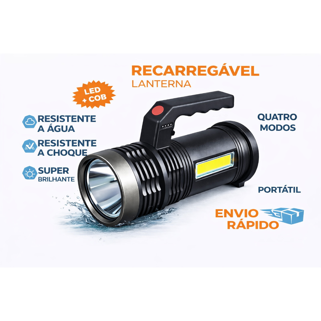Lanterna Led Recarregável Usb Luz Forte Clara 3 Modos de Luz Resistente Longo Alcance 200m Camping Trilha Sitio Fazenda