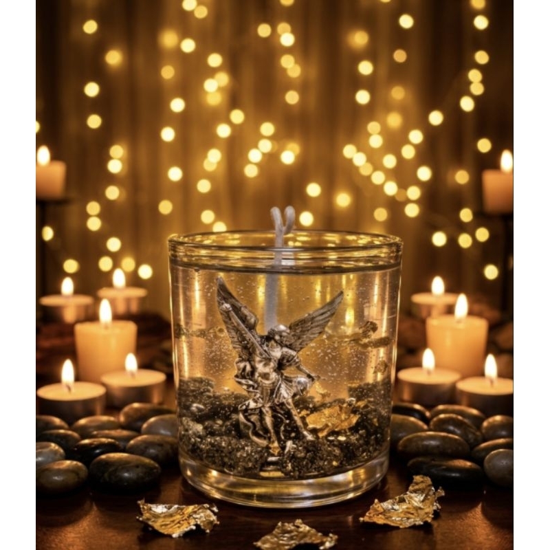 Vela Artesanal em Gel com Imagem Religiosa - 150g - Presente Devocional Luxo