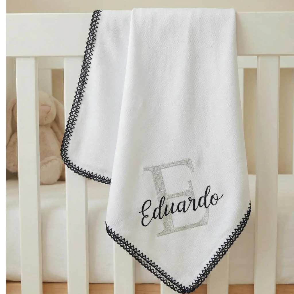 Cueiro Flanelado Bebê 80x80 100% Algodão Personalizado com Inicial e Nome