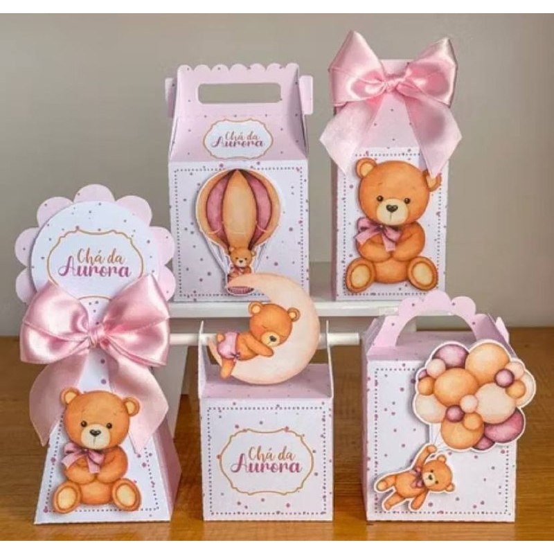 Kit Lembrancinhas Personalizadas Ursinha Baloeira Rosa - Chá de Bebê / Fraldas -15 a 50 Peças