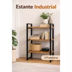 Estante Industrial 3 Prateleiras 80x60cm Madeira Pinus | Estante Multiuso
