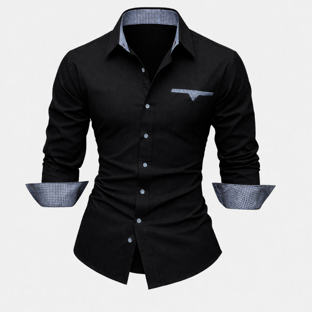 Camisa Social Masculina Slim Fit Manga Longa 60% Algodão Camisa Com Detalhes em Xadrez A Pronta Entrega