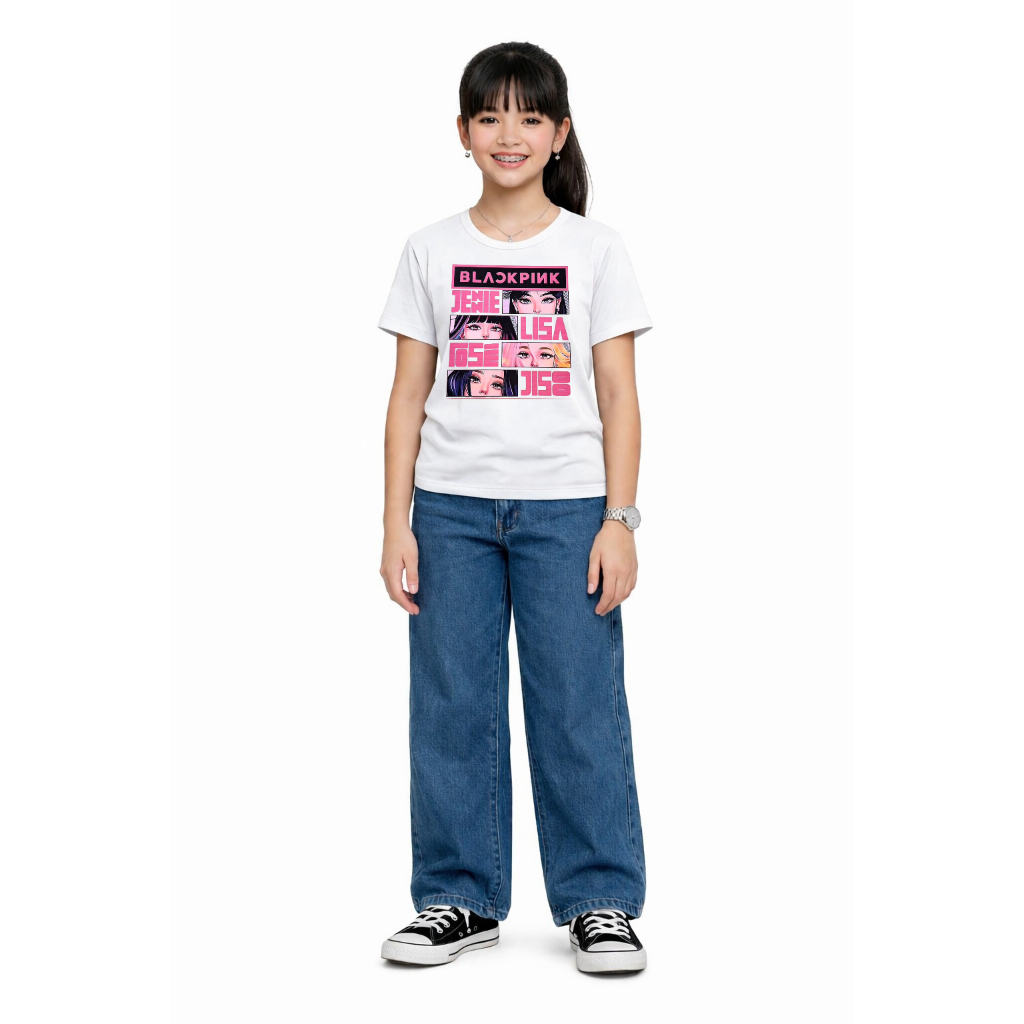 Camiseta Infantil Feminina BLACKPINK Rosa 100% Algodão – Estampa K-pop Moderna, Confortável e Estilosa (4 ao 14 anos)