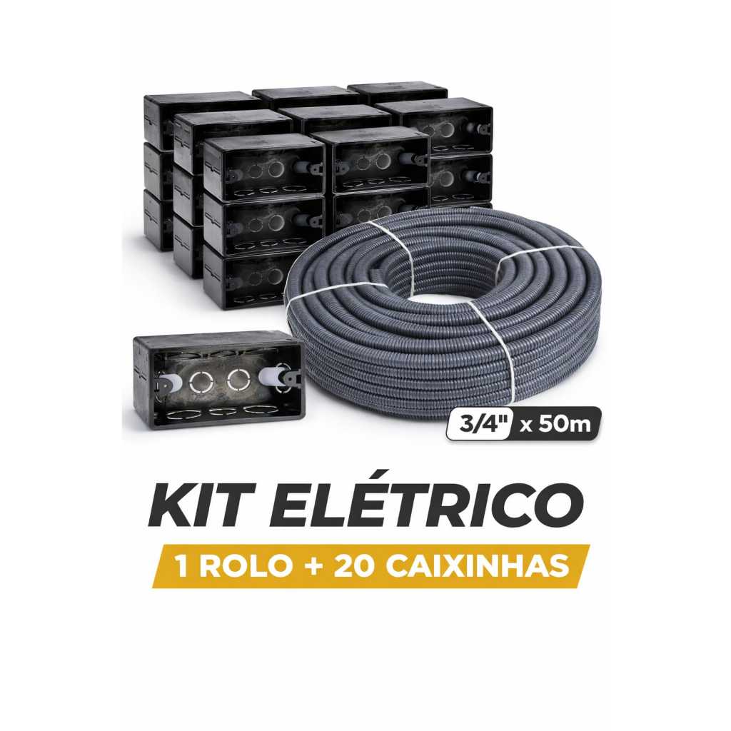 Kit Conduite corrugado reforçado de 3/4" com 50m + 20 Caixinhas 4x2
